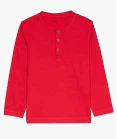 GEMO Tee-shirt garçon uni col tunisien et manches longues en coton bio rouge standard