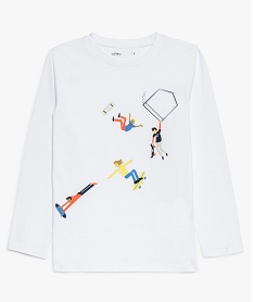 GEMO Tee-shirt garçon à manches longues avec motif sur lavant blanc vif