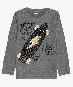 GEMO Tee-shirt garçon à manches longues avec motif et sequins Gris