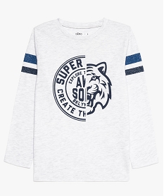 GEMO Tee-shirt garçon imprimé à manches longues et col rond beige chine