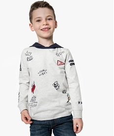GEMO Tee-shirt garçon imprimé à manches longues et capuche Multicolore