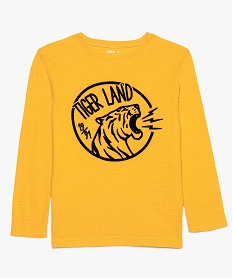 tee-shirt garcon en coton texture avec motif velours jauneA105401_1