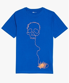 tee-shirt garcon a manches courtes avec inscription sur lavant bleuA109201_1