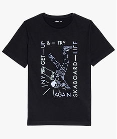 tee-shirt garcon a manches courtes avec inscription sur lavant noirA109301_1
