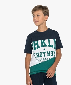 tee-shirt garcon tricolore avec inscriptions brooklyn bleuA110501_1