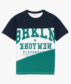 tee-shirt garcon tricolore avec inscriptions brooklyn bleuA110501_2
