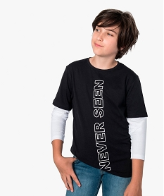 GEMO Tee-shirt garçon à manches longues effet 2-en-1 imprimé noir standard