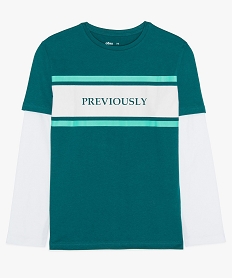 GEMO Tee-shirt garçon à manches longues effet 2-en-1 imprimé Vert