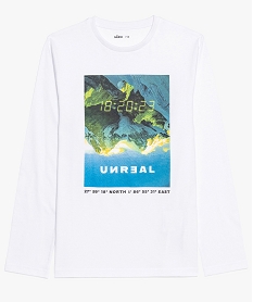 GEMO Tee-shirt garçon à manches longues avec large motif blanc vif