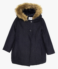 GEMO Manteau fille à capuche doublé pilou et pailleté Bleu