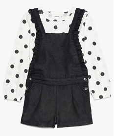 ensemble fille 2 pieces tee-shirt a pois et salopette courte noirA118301_1