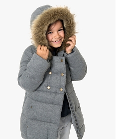 GEMO Manteau fille matelassé à capuche et doublure Gris