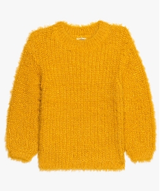 GEMO Pull fille uni en maille duveteuse Jaune