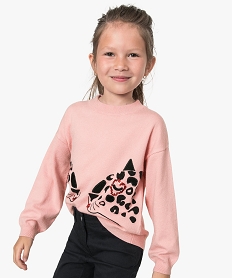 GEMO Pull fille avec large motif velours et sequins sur lavant Rose