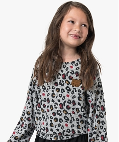 GEMO Pull fille à motif animalier avec poignets resserrés Gris