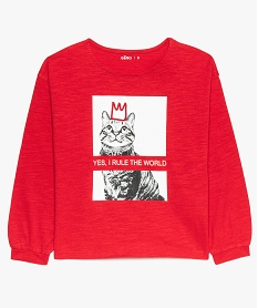 GEMO Tee-shirt fille à manches blousantes et motif animalier Rouge