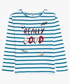 GEMO Tee-shirt fille à manches longues et rayures avec motifs Imprimé