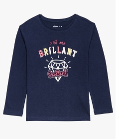 GEMO Tee-shirt fille à manches longues avec motif pailleté sur lavant Bleu