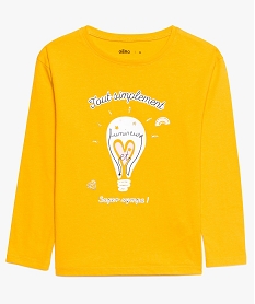 GEMO Tee-shirt fille à manches longues avec motif pailleté sur lavant Jaune