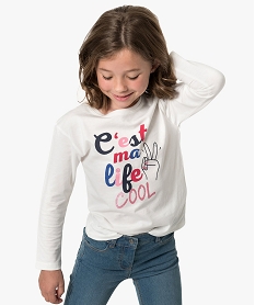 GEMO Tee-shirt fille à manches longues avec motif pailleté sur lavant blanc chine