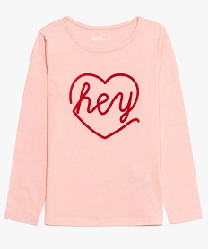 GEMO Tee-shirt fille à manches longues en coton bio avec inscription rose standard