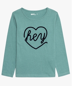 GEMO Tee-shirt fille à manches longues en coton bio avec inscription bleu standard