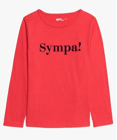 GEMO Tee-shirt fille à manches longues en coton bio avec inscription Rouge