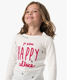GEMO Tee-shirt fille à manches longues avec motif girly Beige