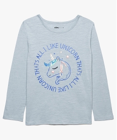 GEMO Tee-shirt fille à manches longues avec motifs brillants et paillettes bleu standard