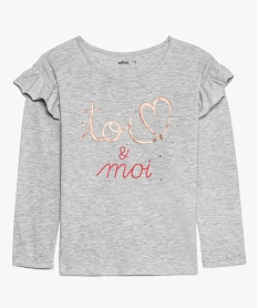 GEMO Tee-shirt fille à manches longues avec volants sur les épaules Gris