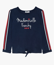 tee-shirt fille noue a manches longues et paillettes bleuA129401_1