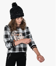 GEMO Sweat fille avec inscriptions pailletées sur lavant vert chine