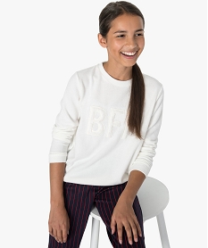 GEMO Sweat fille avec message fantaisie brodé sur lavant Beige