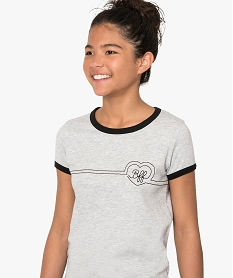 GEMO Tee-shirt fille à manches courtes avec finitions contrastantes Gris