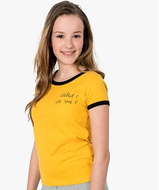 GEMO Tee-shirt fille à manches courtes avec finitions contrastantes Jaune