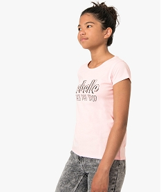 tee-shirt fille en coton bio avec message sur lavant roseA138201_1