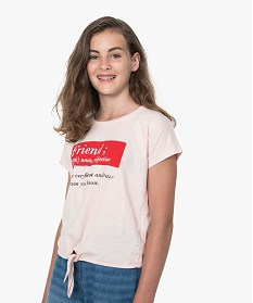 tee-shirt fille a manches courtes avec pattes a nouer dans le bas roseA138501_1