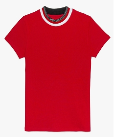 tee-shirt fille en maille cotelee a manches courtes et col montant rougeA138801_2
