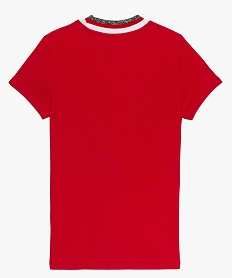 tee-shirt fille en maille cotelee a manches courtes et col montant rougeA138801_3