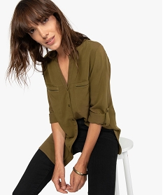 GEMO Blouse femme boutonnée sur lavant avec poches poitrine Vert