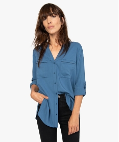 GEMO Blouse femme boutonnée sur lavant avec poches poitrine Bleu