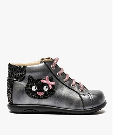 chaussures premiers pas fille metallise et motif chat grisA142701_1