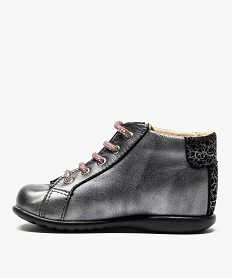 chaussures premiers pas fille metallise et motif chat grisA142701_3