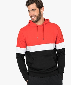 GEMO Sweat homme tricolore à capuche et poche kangourou Orange