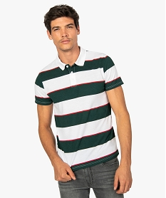 polo homme a rayures multicolores et manches courtes blancA143801_1