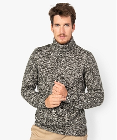 GEMO Pull homme à col roulé et grosse maille chinée Noir