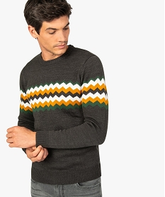 GEMO Pull homme à motifs chevrons multicolores Gris