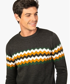 pull homme a motifs chevrons multicolores grisA144301_2