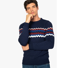 GEMO Pull homme à motifs chevrons multicolores Bleu