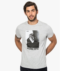 GEMO Tee-shirt homme chiné imprimé Frankenstein Gris